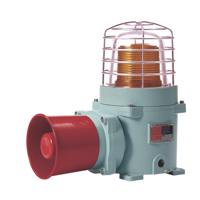 Combinación de baliza LED color Ámbar con patrón fijo y flasheante con sirena electrónica, máx. 118 dB para zonas peligrosas a 120 VCA