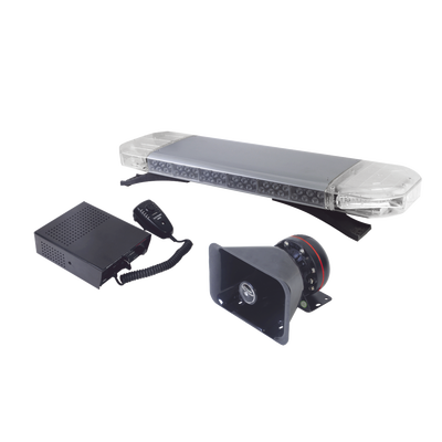 Kit básico para equipar unidades de Seguridad Pública (Barra de Luces Rojo-Azul, Sirena y Bocina)