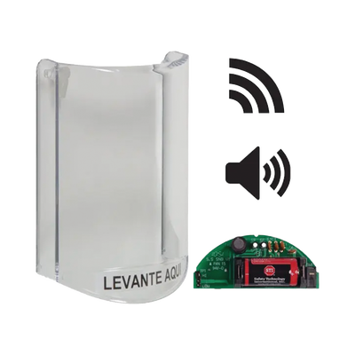 Cubierta Protectora De Policarbonato, Súper Resistente, Con Sonido, Con Transmisor Inalámbrico Para STI-V34104, Texto En Español, Para Botones Multiusos Serie Stopper® Station De STI