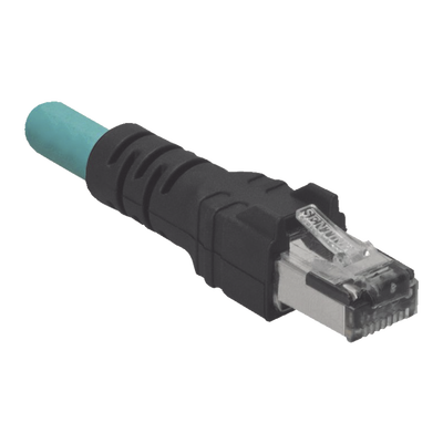 Cable de Conexión IndustrialNet Cat5e, de M12 D-Code Macho a Plug RJ45, Blindado S/FTP, Forro TPO, Color Azul Cerceta, 5 Metros