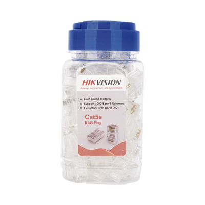 Bote con 100 Piezas de Plug Modular RJ45 / Cat 5e / Chapado en Oro a 30 Micras / Sin Blindaje / Facil Instalación / Uso Interior / Soporta Norma TIA-568B / Cumple con RoHS 2.0