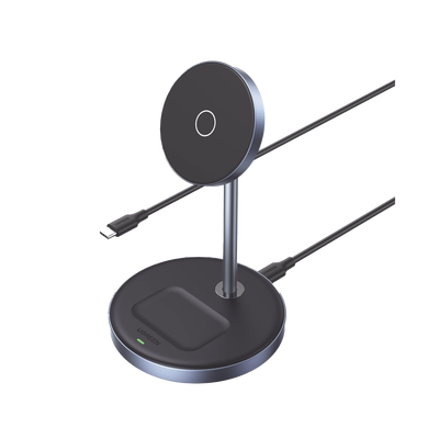 Soporte de Carga Inalámbrica | 3 en 1 | Compatible con MagSafe | Perfecto para iPhone y  AirPods | Carga Rápida Adaptativa /Simultanea | Múltiples Protecciones | Luz Indicadora LED | Aleación de Aluminio | Incluye Cable