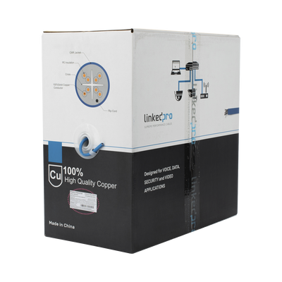 Bobina de cable de 305 metros Cat6+, CMR, CALIBRE 23 ALTO RENDIMIENTO, ETL,UL, color azul, super flexible, para aplicaciones de video vigilancia, video HD, y redes de datos. Uso interior.