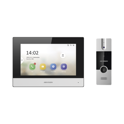 Kit de Videoportero Híbrido de Plastico / IP a 4 Hilos con Función de Llamada a App Hik-Connect / Monitor se Conecta a Internet por Cable o WiFi y por 4 Hilos al Frente de Calle / Expandible a Mas Equipos