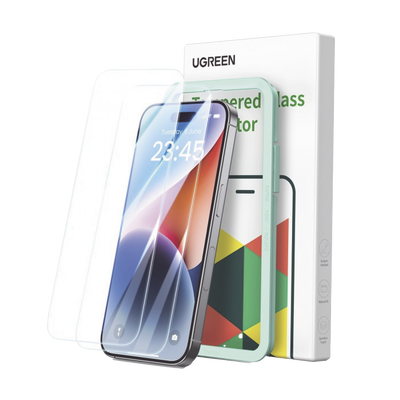 Protector de pantalla UGREEN HD con marco de instalación para iPhone 15/16 (paquete de 2)