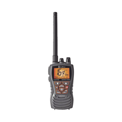 Radio portátil marino flotante y sumergible con función de eliminación de agua de la bocina mediante vibración,  potencia de RF de 6 Watts.