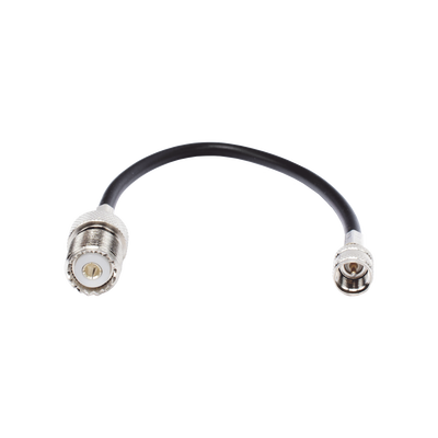 Jumper Adaptador de Conector Mini UHF Macho a UHF Hembra (SO-239), Níquel/ Oro y Plata/ Delrin.