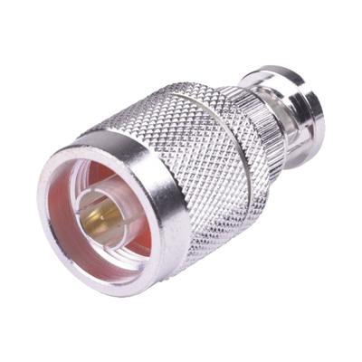 Adaptador en Línea, de Conector N Macho a BNC Macho, Plata/ Oro/ Teflón.