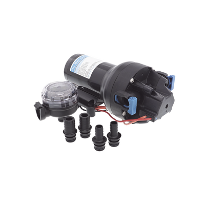 Bomba de diafragma controlada por presión para trabajo pesado ParMax de 12 Vcd, caudal de 5 GPM, presión máxima 60 psi, para manguera de diámetro interior de 13 mm (1/2") y 19 mm (3/4")