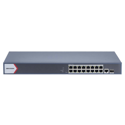 Switch Gigabit PoE+ / Monitoreable / 16 Puertos 1000 Mbps PoE+ / 1 Puerto 1000 Mbps de Uplink / 1 Puerto SFP /  Configuración Nube desde Hik-PartnerPro / Modo Extendido hasta 300 Metros / 130 Watts
