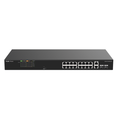 Switch PoE+ 120 Watts, No Administrable Ideal para CCTV, 16 Puertos 10/100, 2 Uplinks Gigabit y 2 SFP, Carcasa Metálica