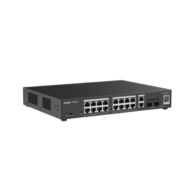 Switch L2 Administrable PoE con 16 puertos Gigabit PoE 802.3af/at + 2 SFP para fibra 1Gb, gestión gratuita desde la nube, 240w