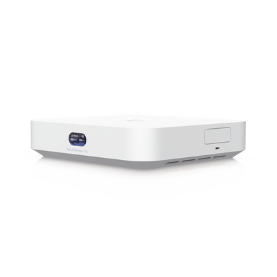 UniFi Cloud Gateway MAX, Router con todos los servicios UniFi, administra hasta 30 dispositivos UniFi y 300 clientes. 1 pto WAN 2.5G, 4 pts LAN 1G (uno configurable como WAN), seguridad IDS/IPS, VPN, bloqueo de apps/URLs, 512 GB memoria interna