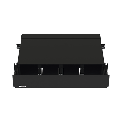 Panel de Distribución de Fibra Óptica, Acepta 8 Placas FAP o FMP, Bandeja Deslizable, Hasta 192 Fibras, Color Negro, 2 UR