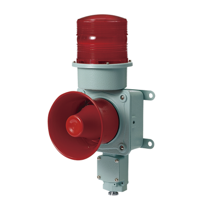 Combinación de baliza LED color roja con sirena electrónica para aplicaciones de la industria pesada  máx.120 dB a 24 VCD