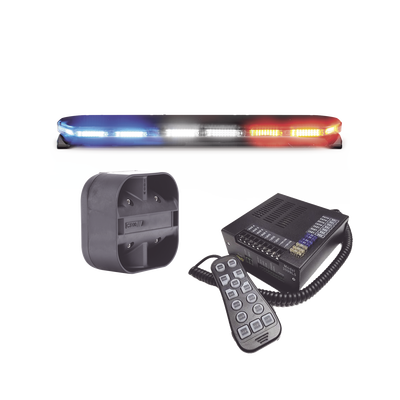 Kit de Sirena, Bocina y Torreta de 47", Serie 16 con 300 LEDs, Dual Color, Frente: Rojo/Blanco, Azul/Blanco, Trasero: Rojo/Ámbar, Azul/Ámbar