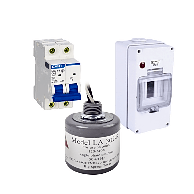 Kit de Centro de Carga Para Corriente Alterna, Breaker de hasta  400 Vca de 63 A con Supresor de Picos Transitorios.