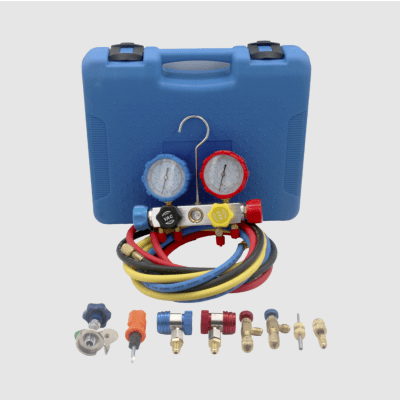 Juego de manómetros para aire acondicionado, herramienta de carga de refrigerante, doble válvula con adaptadores de acoplamiento rápido, manguera de 1.5 metros para refrigerantes : R410A, R32, R134A, R22