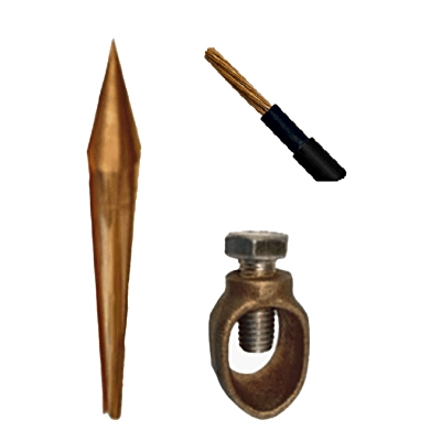 Kit Básico para Tierra Física con Varilla de  5/8" de 1.5 m de Largo, Opresor y 10 Metros de Cable Negro  6 Awg.