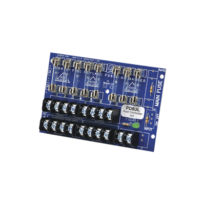 Tablero distribuidor de voltaje, 8 salidas con fusible de protección. Para uso con Fuentes de poder ALTRONIX.