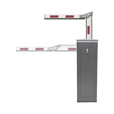 Kit de Barrera Vehicular Izquierda y Brazo ARTICULADO de 4 Metros / Finales de Carrera Ajustables por Programación / Movimiento Fluido / Diseño Elegante Color Gris / Con Corona Led Semaforizada