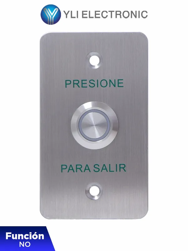 YLI YWP880BLED - Botón de Salida Mecánico, Indicador LED (Verde), Acero Inoxidable, 5-24 VCC, Función NO, Índice Protección IP68