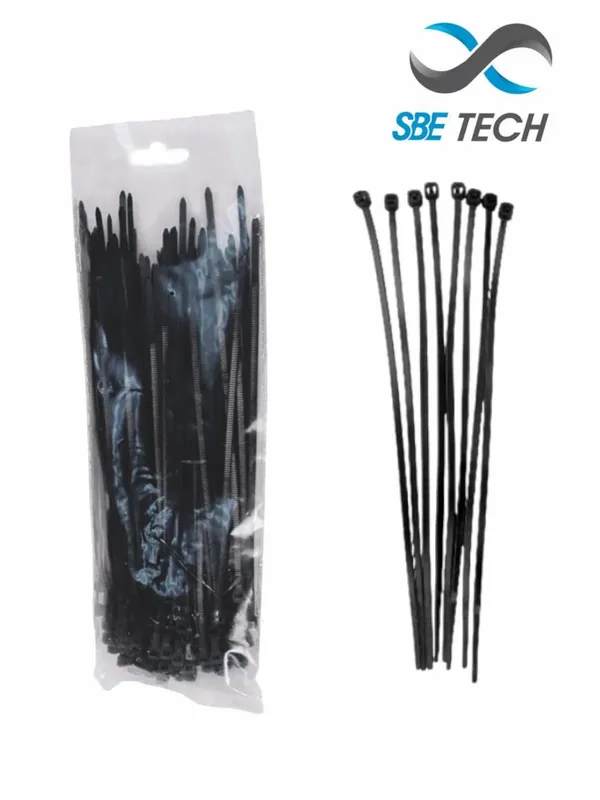 SBETECH CN36X200BK - Cincho sujetacable 3.6x200 mm color negro, bolsa con 100 piezas, nylon