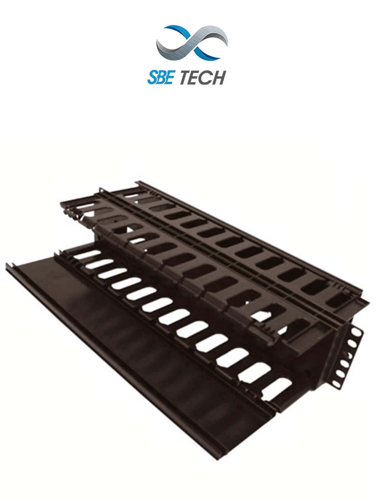SBETECH SBE-OH2URD -  Organizador de cable horizontal para rack, con doble lado y base metálica, 19 pulgadas, y 2UR