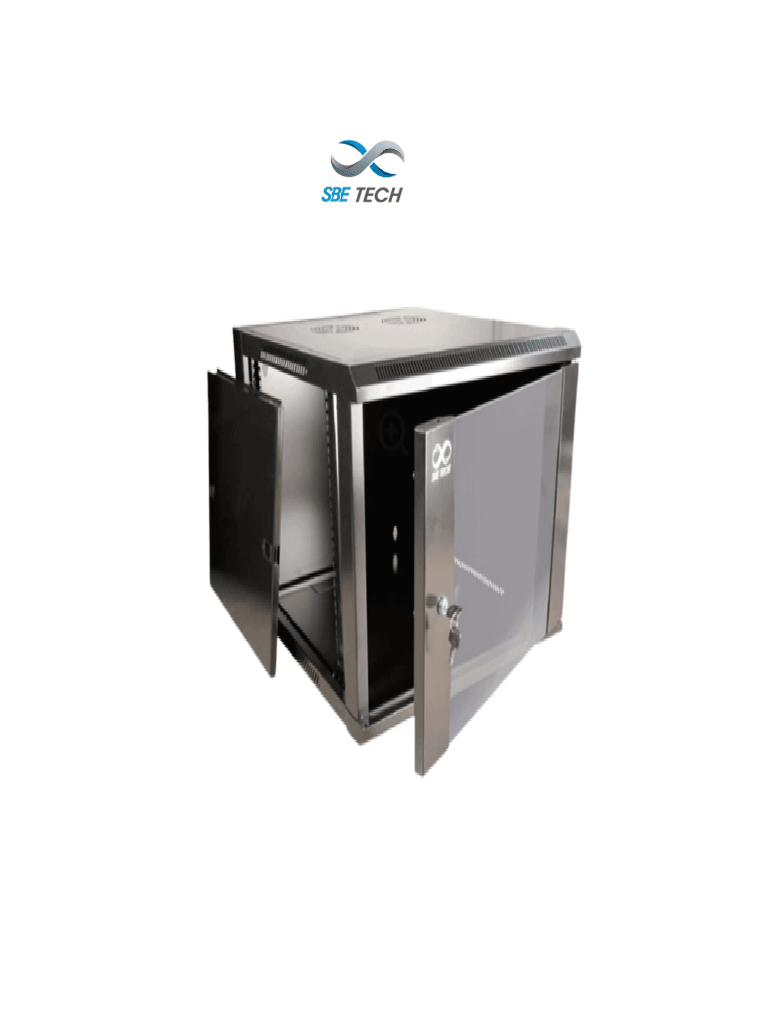 SBETECH SBE-GNLPAR15URP- Gabinete de pared 15 UR, con capacidad de carga de 30 Kg, 60x60x69.8 cm, con puerta delantera de cristal templado