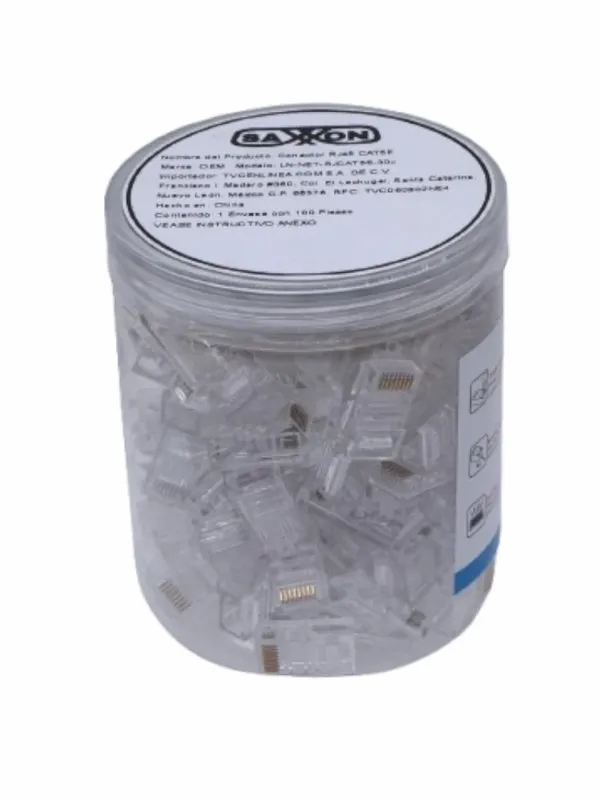 TCE  LN-NET-RJCAT6-30u - Bote con 100 Plugs RJ45 Cat6 UTP, Sin Blindaje, Alta Velocidad, Conector Modular para Redes Ethernet, chapado de oro a 30 micras