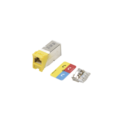 Jack Z-MAX Cat6A, Blindado, Montaje híbrido en Placa de Pared (Plano y Angulado), Color Amarillo