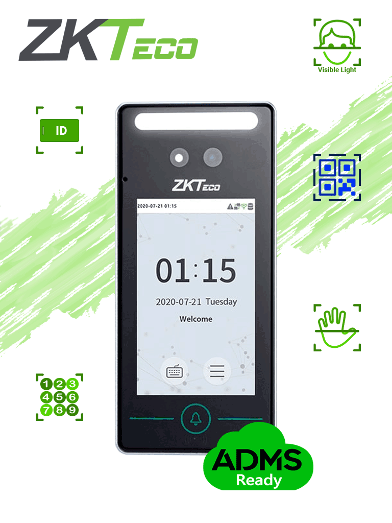 ZKTECO SpeedFaceV4LAC - Control de Acceso y Asistencia Visible Light con Autenticación Facial (800 Rostros), Verificación por Palma (800), Tarjeta ID 125 kHz (1000), Registro de 150,000 Eventos y Conectividad TCP/IP