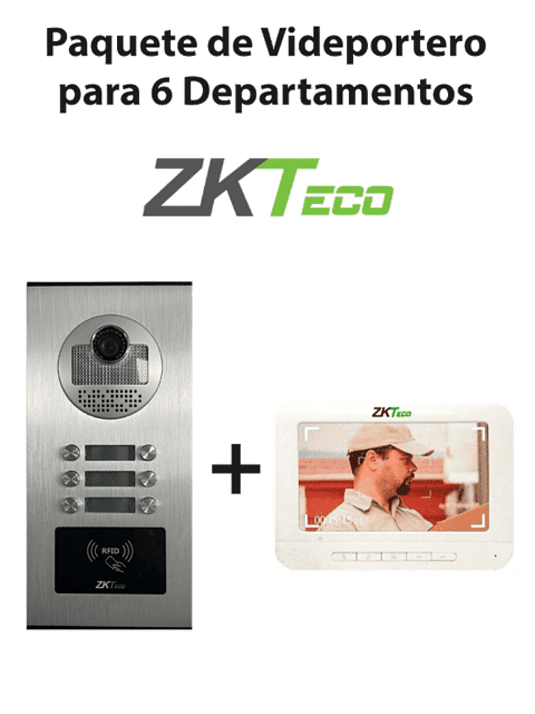 ZKTeco VE06A01PAQ7P- Paquete de Videoportero para 6 Departamentos VE06A01 con 1 Monitor VDPIB3 de 7 pulgadas