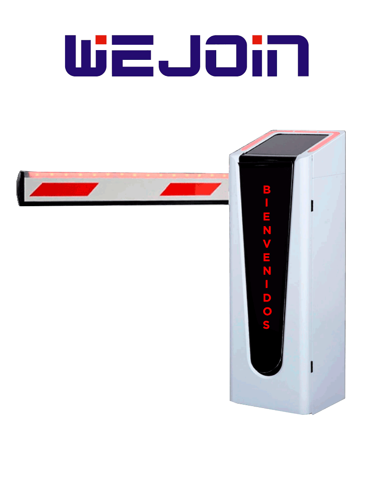 WEJOIN WJCB202VFHR24D - Barrera Vehicular Derecha Izquierda Con Led y Display para Texto Configurable / Motor 24 VDC / Alto flujo / Brazo Rectangular de 4 Metros / Velocidad 2 Segundos / Dirección Ajustable