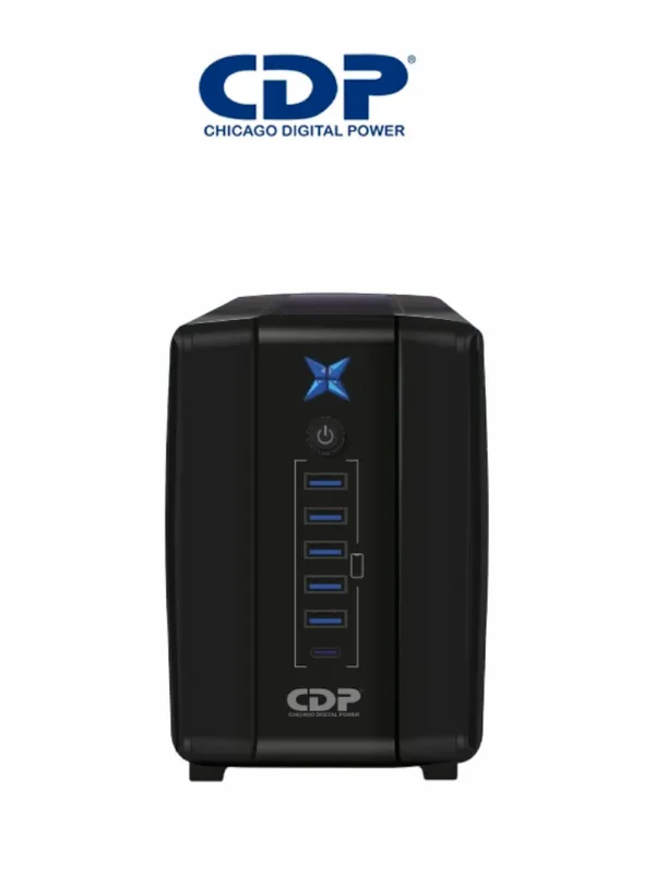 CDP R-UPR1008 - UPS Interactivo de 1000 VA y 500W, con 8 terminales de salida: 4 con respaldo, 4 con supresión de picos y 5 puertos USB y 1 USB-C.