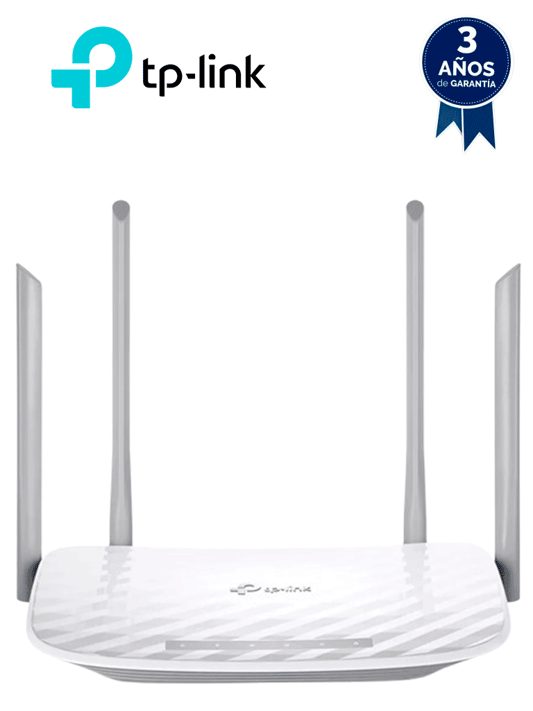 TP-LINK Archer C20<W> - Ruteador WiFi AC de 733Mbps con 1 puerto WAN RJ45 Fast Ethernet, 4 puertos LAN RJ45 Fast Ethernet y 4 antenas fijas.