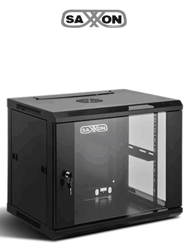 SAXXON SXR12U5412A - Gabinete de Pared Negro / 12UR / Puerta de Vidrio Templado / Alto 60 cm / Ancho 53 cm / Profundidad 40 cm