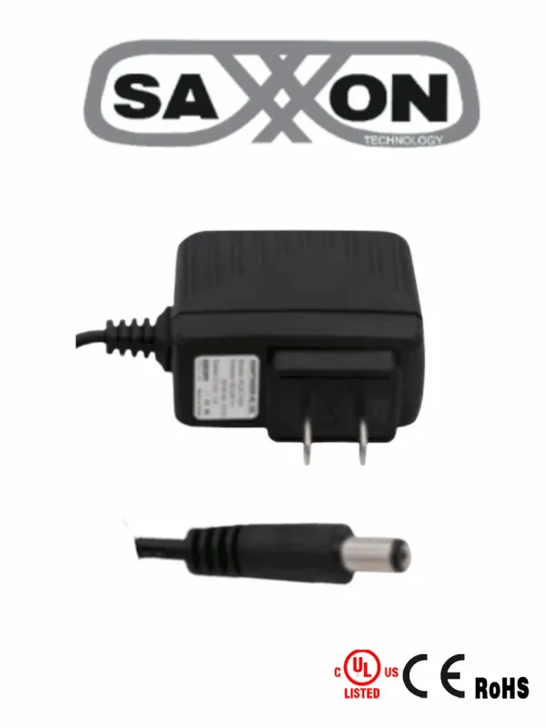 SAXXON KA12H1201000USH - Fuente de Poder Regulada / Alimentación de 12 Vcc  1 Amper / Conector Macho / Voltaje de Entrada: 100-240V / Ideal para Cámaras de CCTV , Controles de Acceso y Asistencia