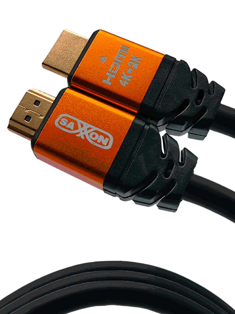 SAXXON SX050HDC - Cable HDMI de 5 metros de alta velocidad  / Versión 2.0 / Resolución 4K / Canal de retorno de audio (ARC) / Video 3D / Blindado para reducir interferencias / Chapado en oro / Alta resistencia y durabilidad.