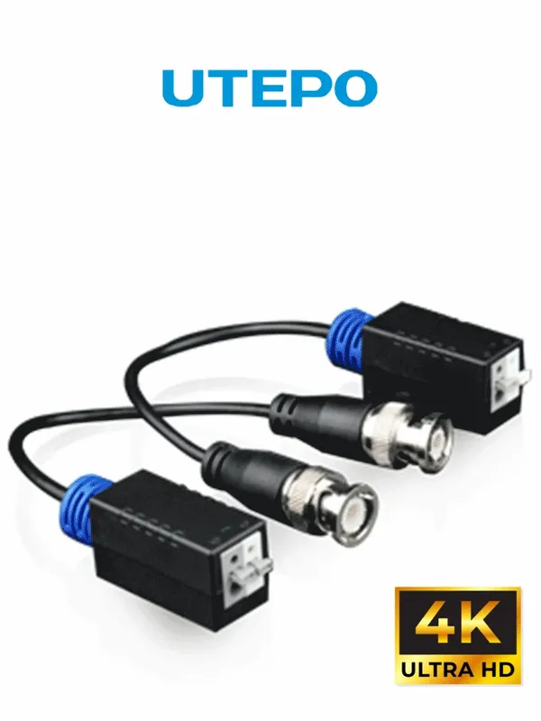 UTEPO UTP101PHD - Par de transceptores pasivos 4k (Video Baluns) 8MP con alcance de 4k hasta 160 metros en CVI, 4 megapíxeles hasta 200 metros, y 1080p hasta 250 metros. Incluyen 2 terminales Push para fácil conexión