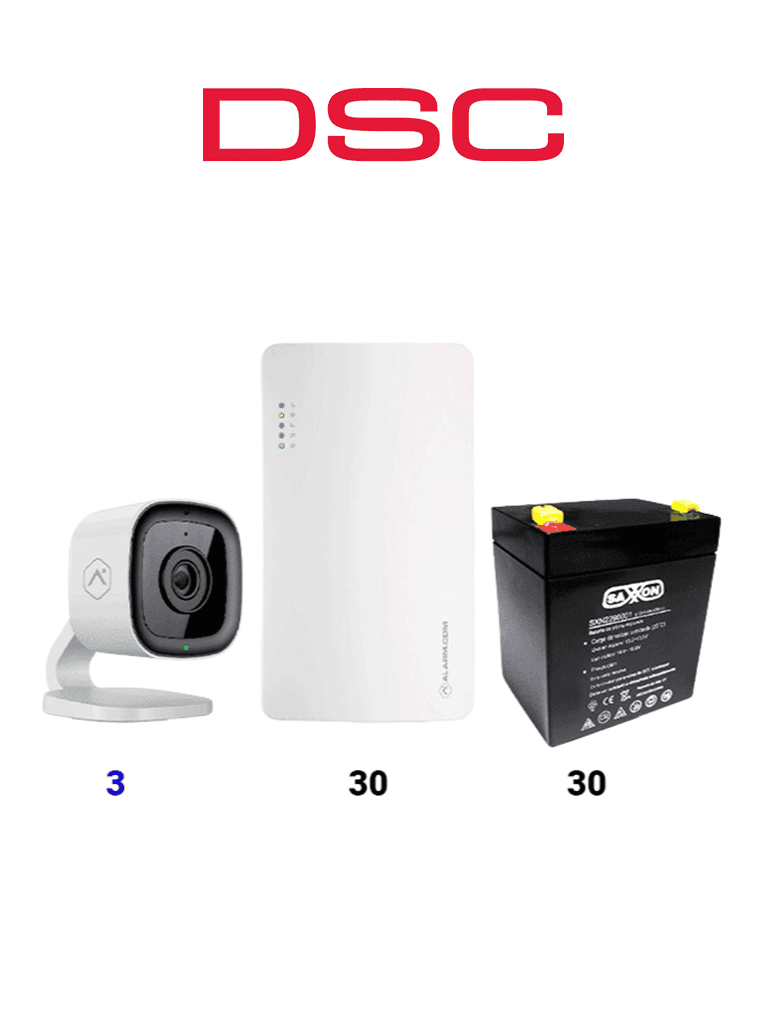DSC SEM300 30 PACK - Paquete de 30 Comunicadores SEM300  Comunicador Dual, SIM/ IP para PowerSeries de Alarm.com , 30 baterías 12V 4.5Ah CBAT45AH , 3 Cámaras de alarm.com ADC-V515
