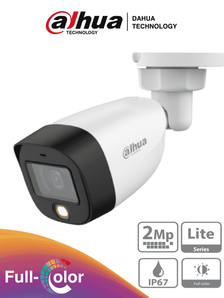 DAHUA HAC-HFW1209C-LED - Cámara Bullet Full Color 1080p/ Lente de 2.8 mm/ 106 Grados de Apertura/ Luz Blanca de 20 Mts/ DWDR/ Starlight/ IP67/ Soporta CVI/AHD y CVBS/