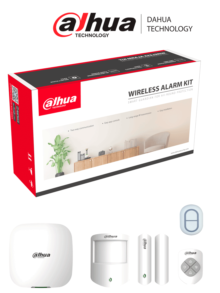 DAHUA ART-ARC3000H-03-W2+DHI-ARD822-W2 - Paquete de Kit de Alarma Wifi y Ethernet + Botón de Pánico de 2 Botones/ Incluye Hub / 1 Contacto Magnético/ 1 Control Remoto/ 1 PIR/ 1 Botón de Pánico de 2 Botones/  (Hasta Agotar Existencias)