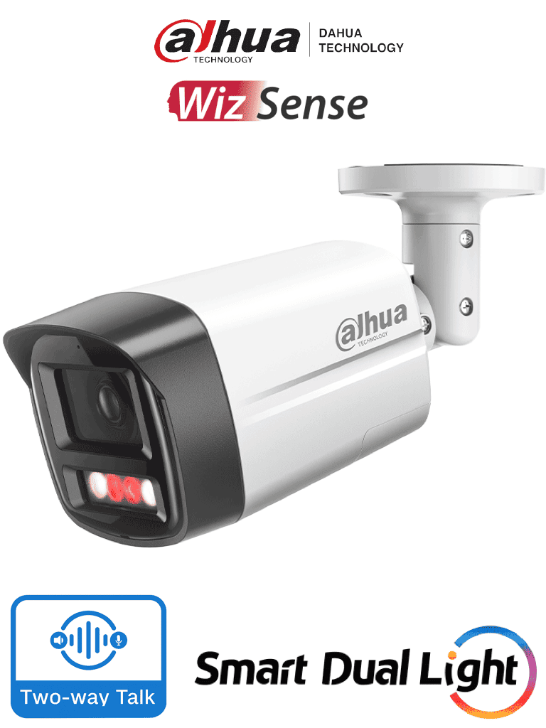 DAHUA IPC-HFW2549TL-S-PV - Cámara IP Bullet de 5 Megapixeles con Iluminador Dual y Disuasión Activa/ Sirena y Estrobo/ Lente de 2.8 mm/ 111 Grados de Apertura/ WizSense/ 30 Metros de IR y Luz Visible/ WDR Real/ PoE/ Audio Bidireccional/Ranura MicroSD