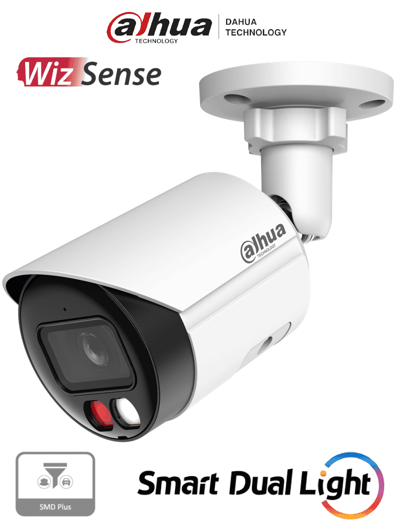 DAHUA IPC-HFW2649SP-S-IL - Cámara IP Bullet de 6 megapíxeles/ Lente 2.8mm/ 112 grados de apertura/ WizSense/ 30 metros de IR y Luz visible/Micrófono integrado/ IP67/ PoE/ Ranura Micro SD/ Protección perimetral/