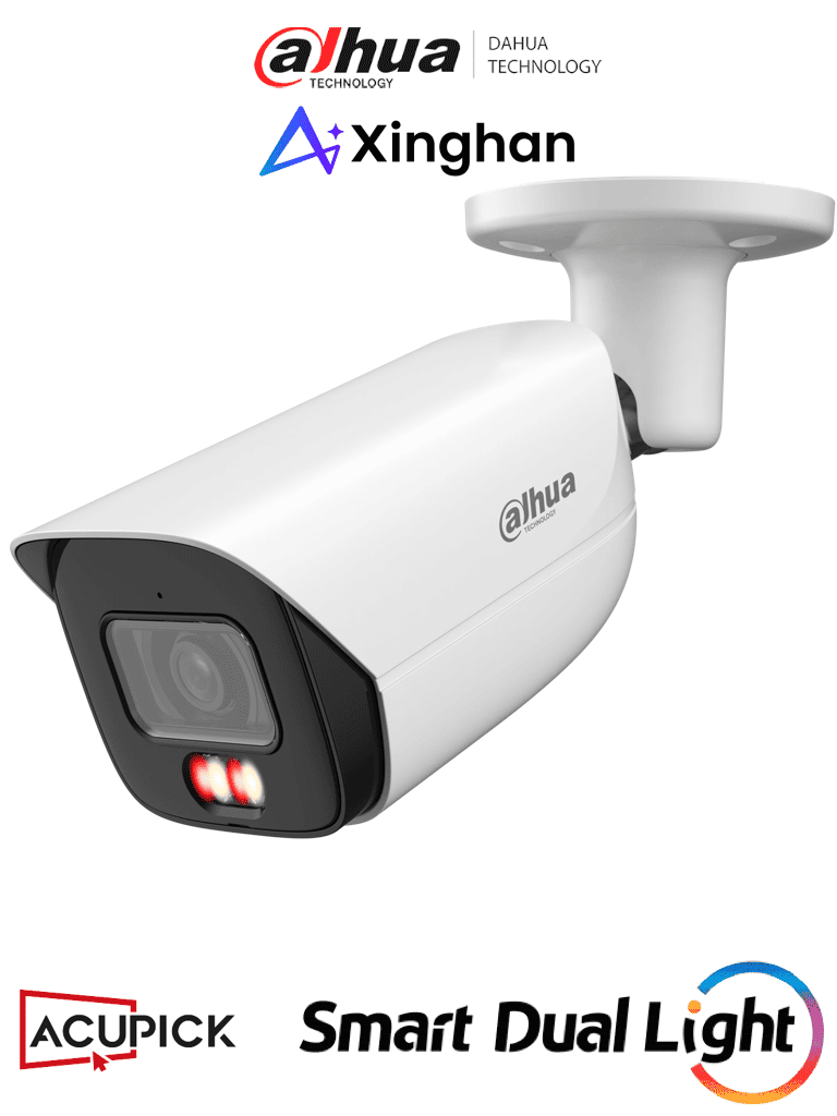 DAHUA IPC-HFW3849E-AS-IL - Cámara IP Bullet de 8 Megapíxeles con Iluminadores Dual/ WizSense/ Lente de 2.8 mm/ 107 Grados de Apertura/ H.265+/ Microfono Integrado/ 1 E&S de Alarma y Audio/ SMD 4.0/ WDR Real/ Quick Pick AI SSA/ PoE/ IP67/