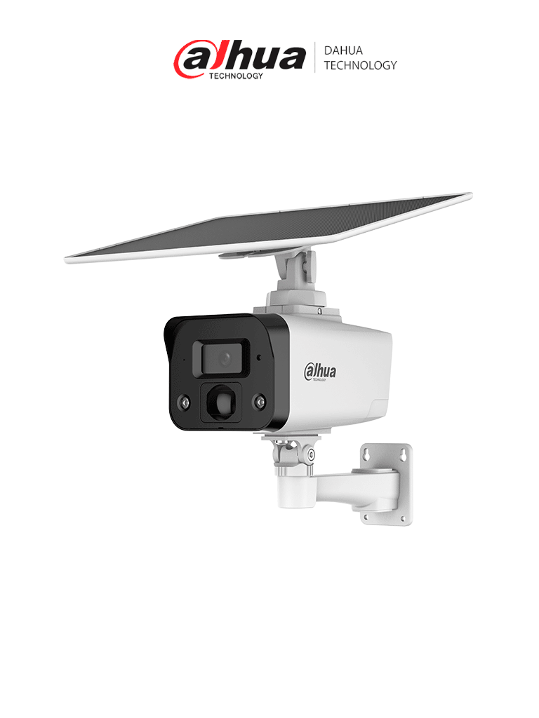 DAHUA IPC-HFW2441DG-4G-SP-B Cámara IP bullet 4G 4MP/panel solar/Batería/ SMD/ Sirena y luz de disuasión activa/Audio bidireccional/ Iluminador dual inteligente/IR 50 m/ luz cálida 30m/ Modo AOV (vídeo siempre activo)/ Ranura para Micro SD/ IP67/