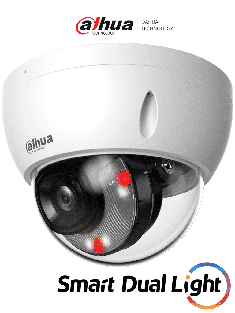 DAHUA IPC-HDBW2449E-S-IL- Camara IP Domo Antivandalica de 4 Megapíxeles/ WizSense/ Iluminadores Duales Inteligentes/ Lente de 2.8mm/ 101 Grados de Apertura/ 30 Metros de Luz IR y Luz Visible/ WDR Real/ SMD Plus/ Ranura para Micro SD/ PoE/ IP67/ IK10