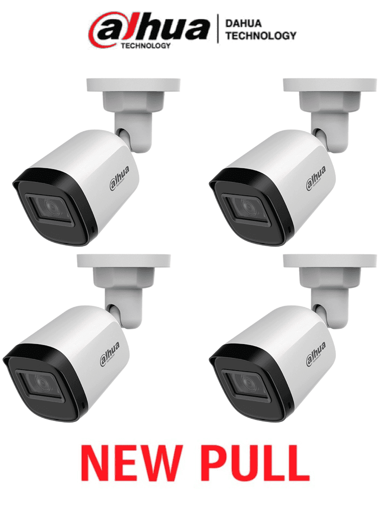 DAHUA DAHUA HAC-B1A21PAQ NEWPULL - Paquete Caja de 4 Camaras Bullet 1080P/ 82 Grados de Apertura/ Lente de 3.6mm/ IR de 20 Mts/ IP67/ TVI AHD y CVBS/