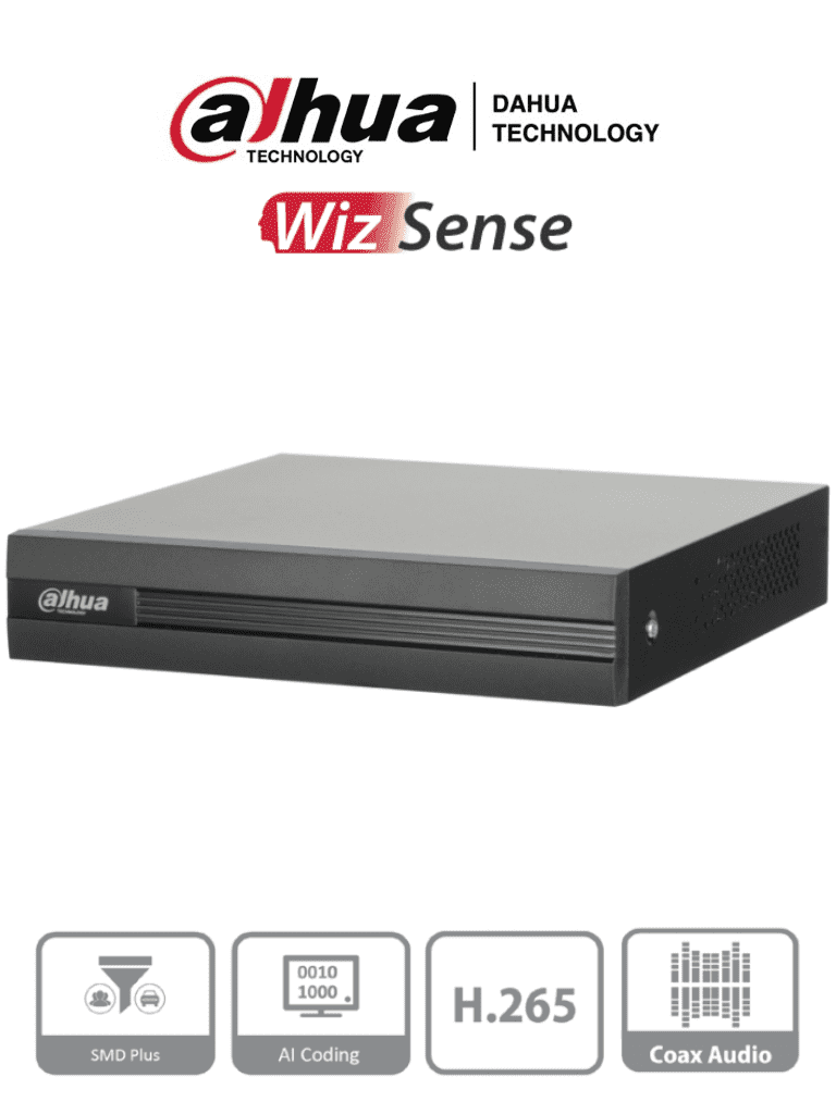DAHUA XVR1B08H-I - DVR de 8 canales 5MP Lite con WizSense y H.265+. Soporta 8 canales + 4 IP, o hasta 12 canales IP. Con SMD Plus y búsqueda inteligente de humanos y vehículos. 1 puerto SATA de hasta 16TB
